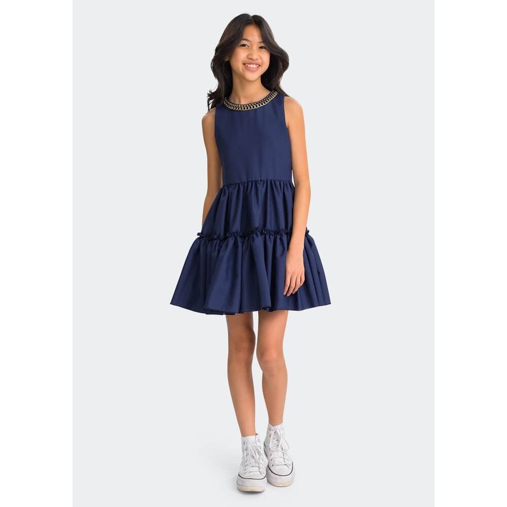 Zoe Ltd Girls Sara Tiered Dress with Chain Necklace Size 10
